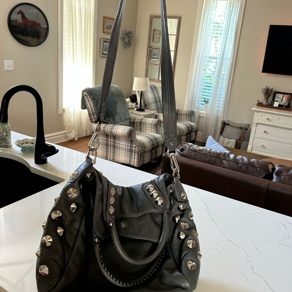 Be & D Studded Gray Leather Bag - Picture 4 of 6